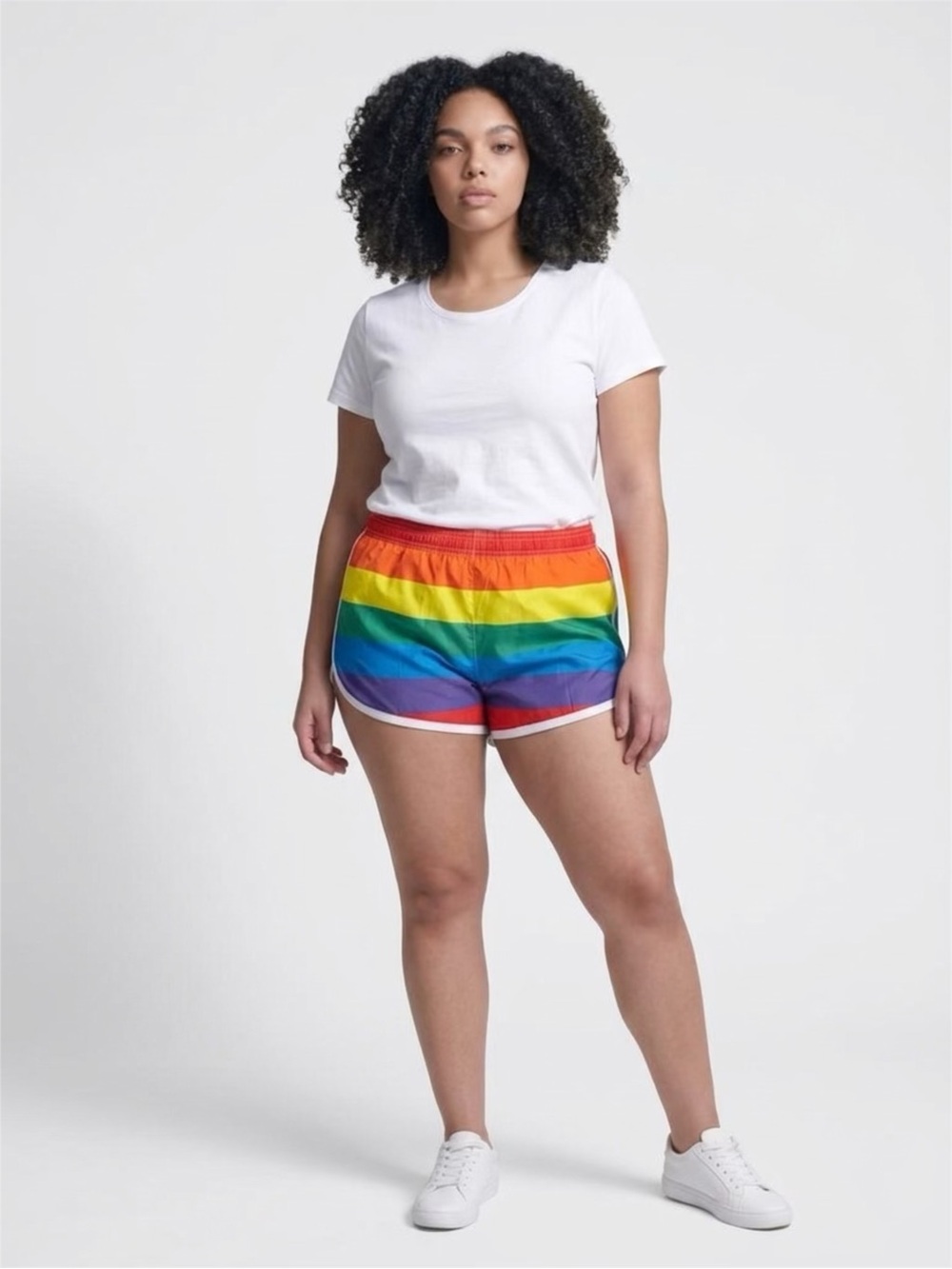 Women's Rainbow Stripe Athletic Shorts - Multicolor